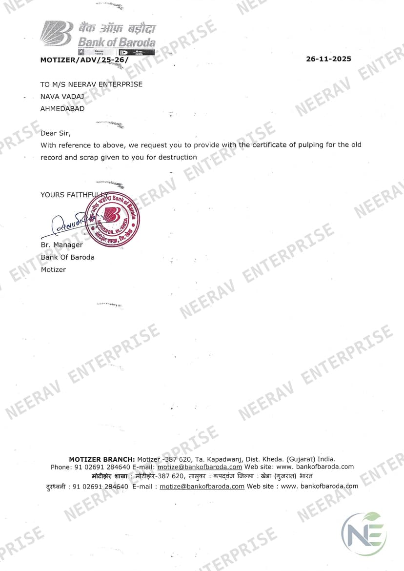 Bank of Baroda certificate