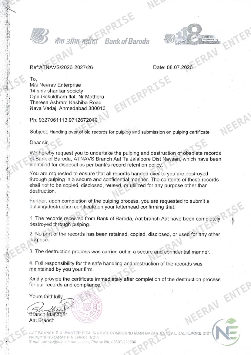 Bank of Baroda certificate