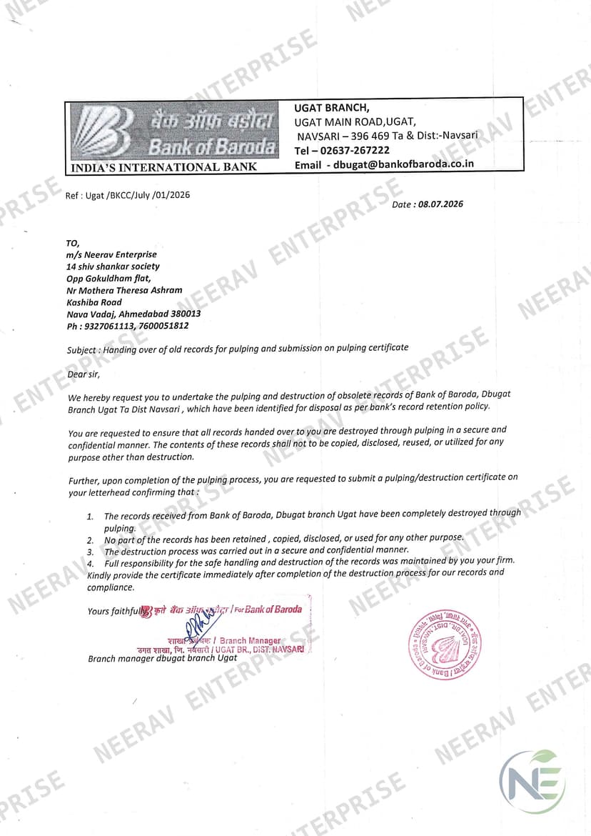 Bank of Baroda certificate