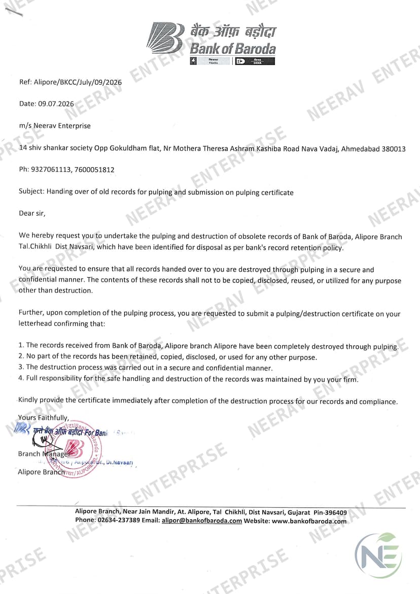 Bank of Baroda certificate