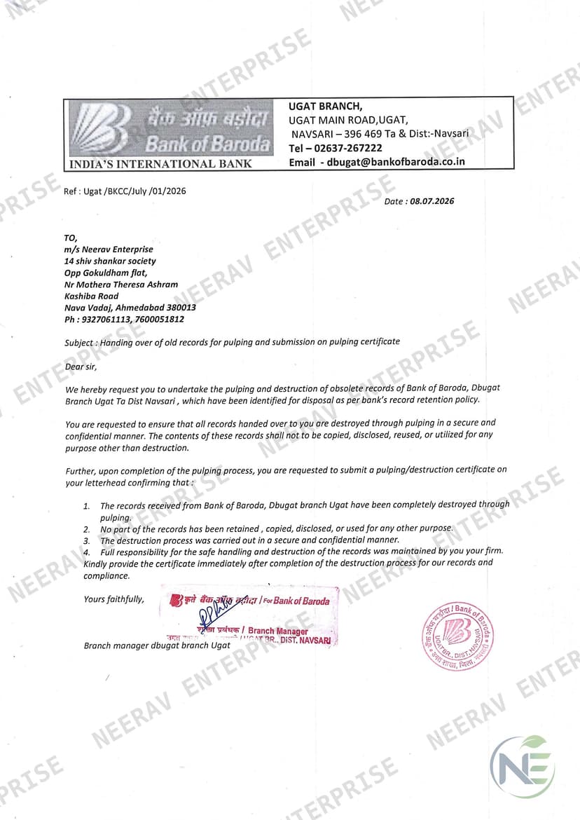 Bank of Baroda certificate