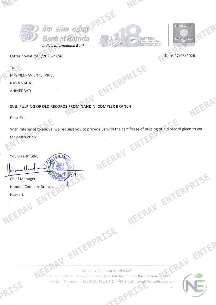 Bank of Baroda certificate