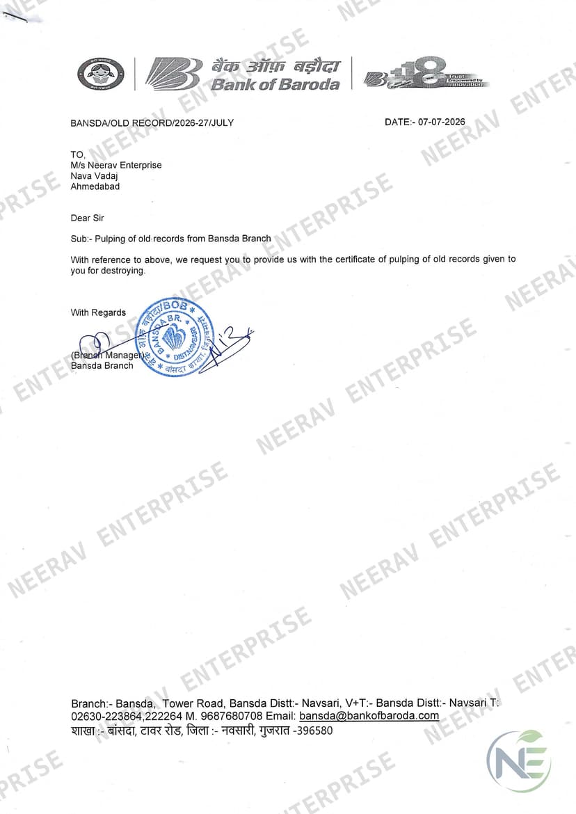 Bank of Baroda certificate