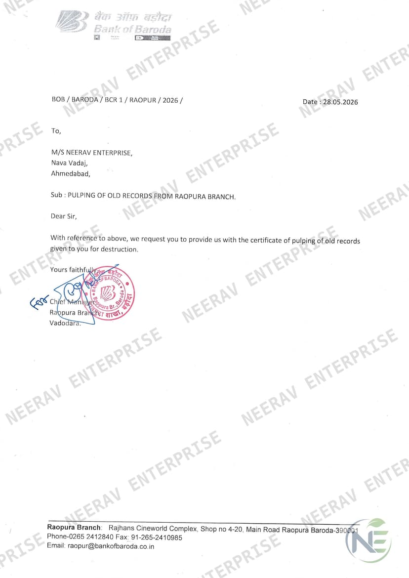 Bank of Baroda certificate