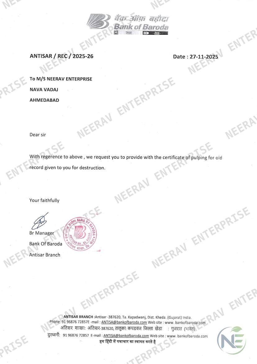Bank of Baroda certificate