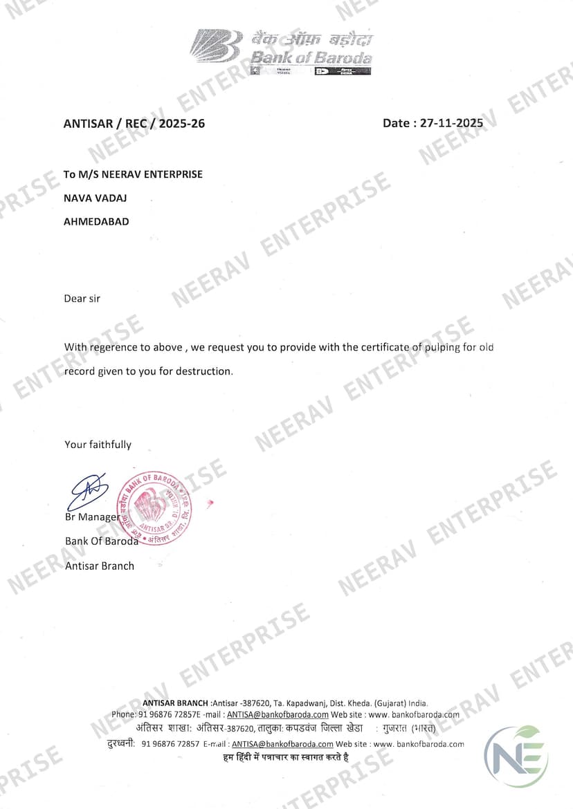 Bank of Baroda certificate