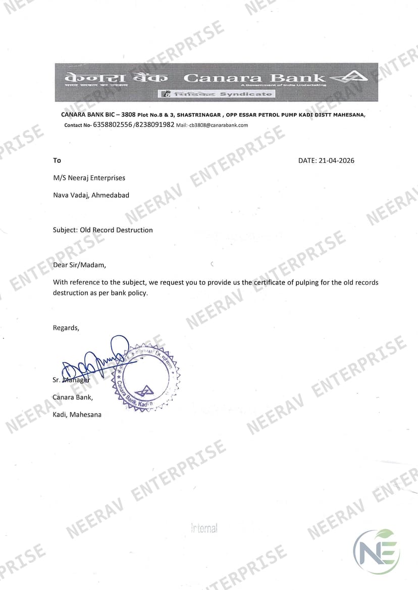 Canara Bank certificate