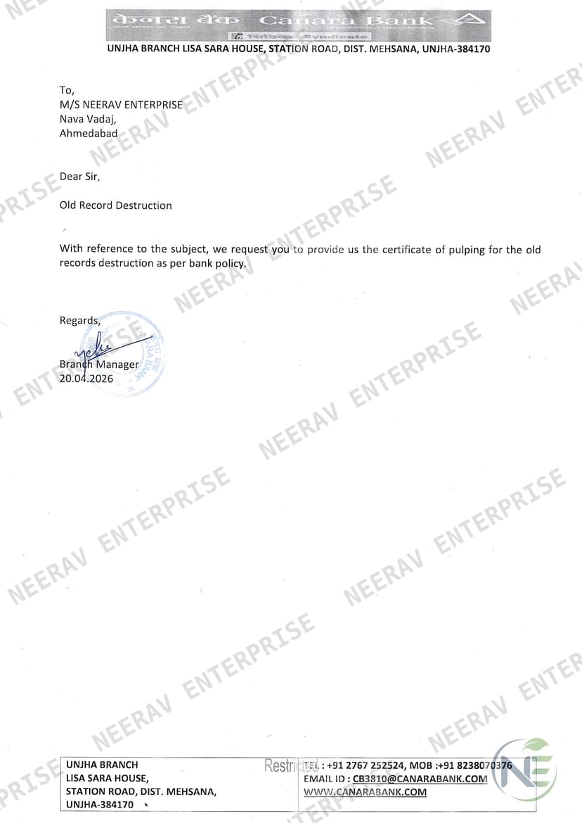 Canara Bank certificate