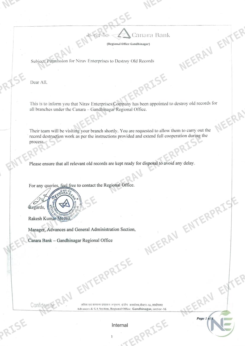 Canara Bank certificate