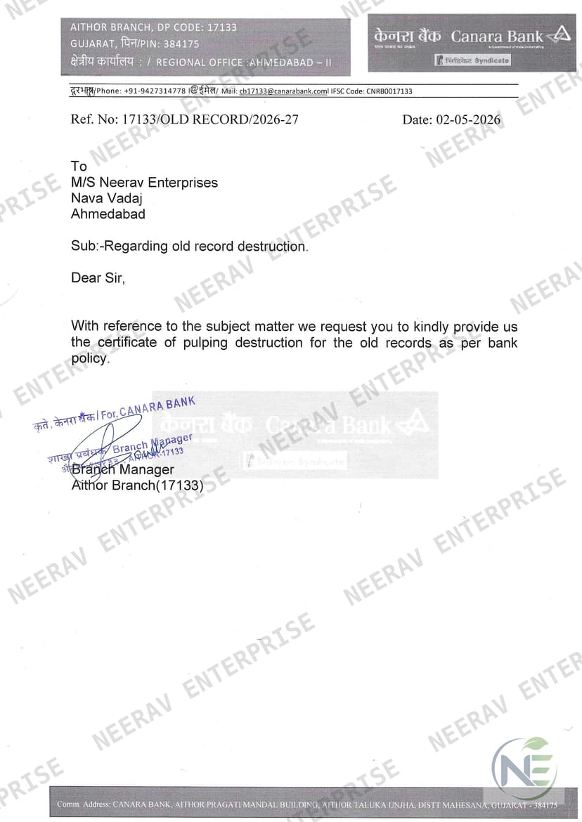 Canara Bank certificate