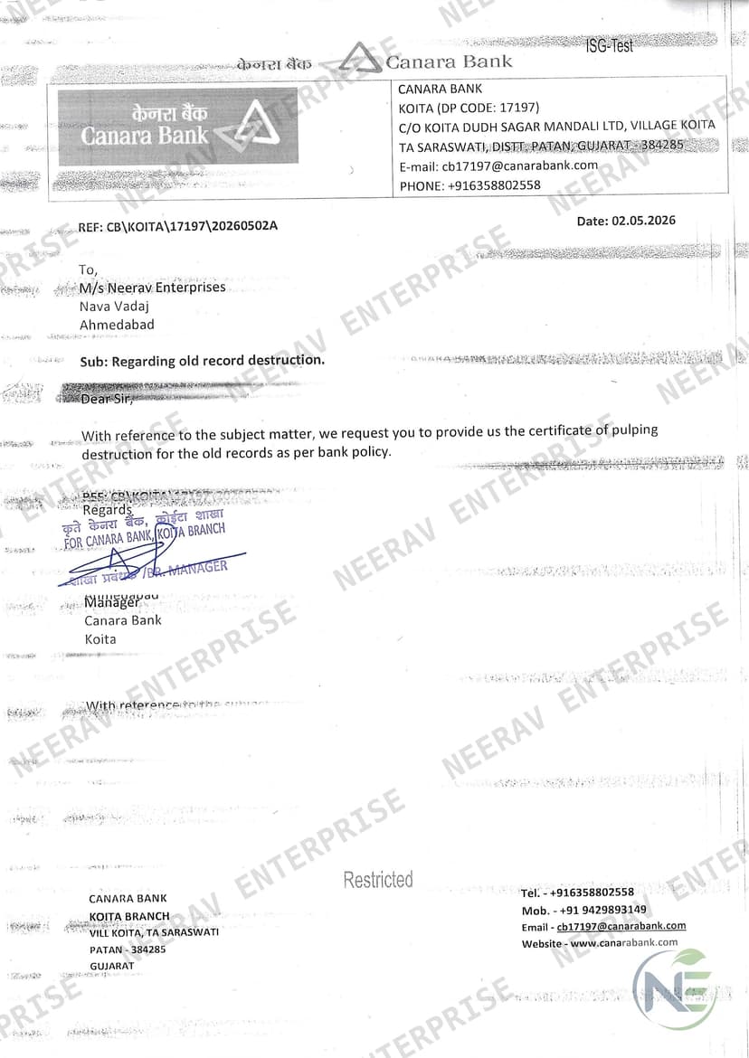 Canara Bank certificate