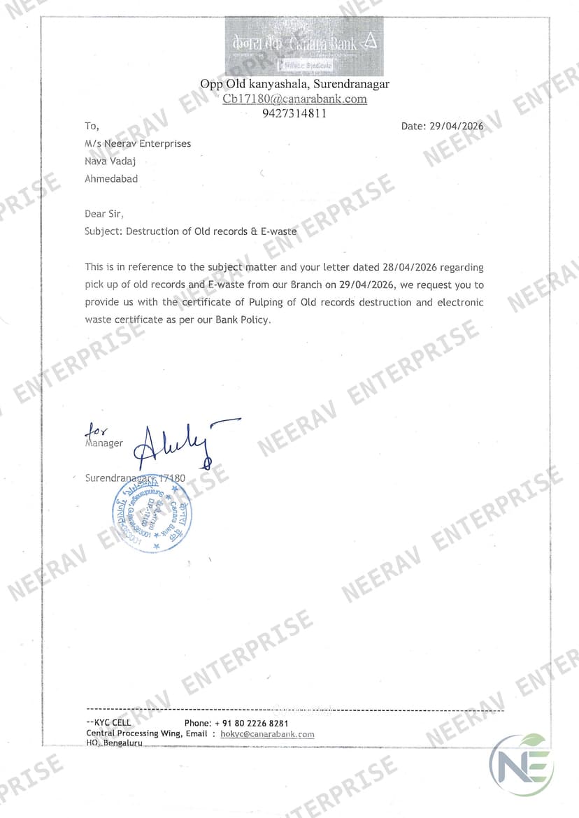 Canara Bank certificate