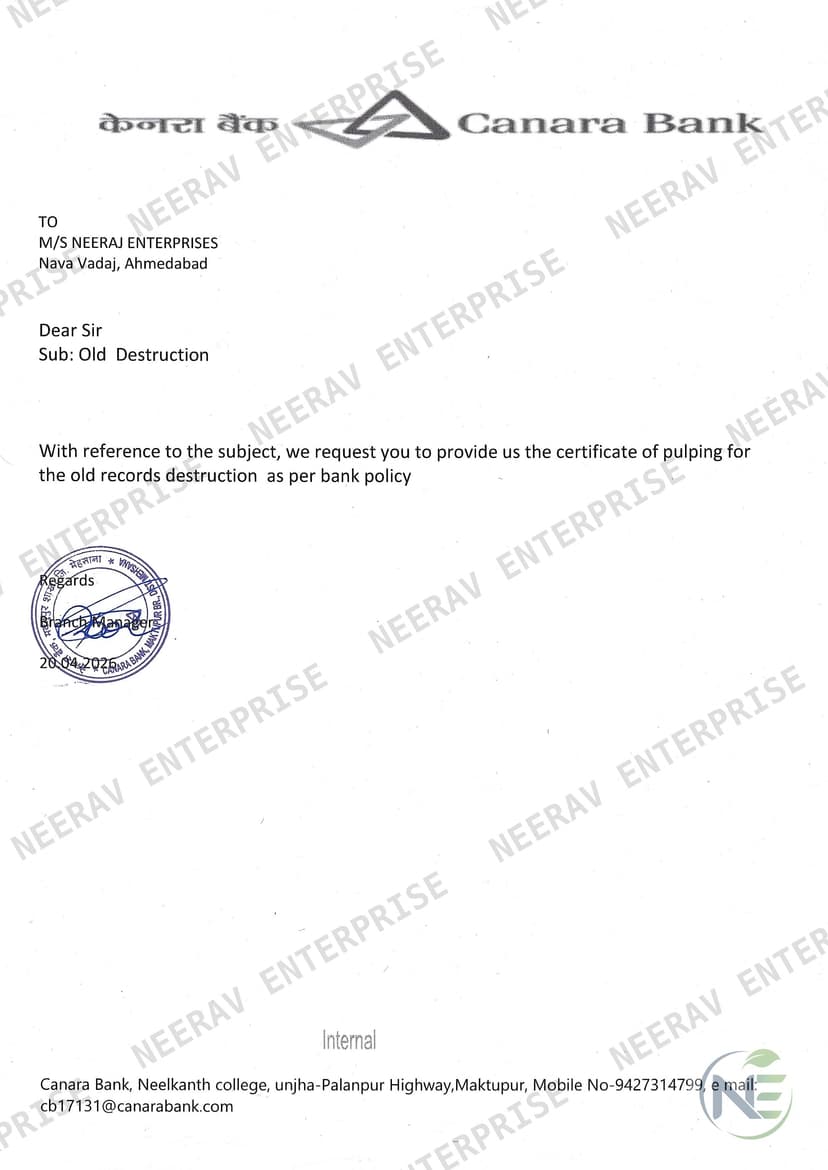Canara Bank certificate
