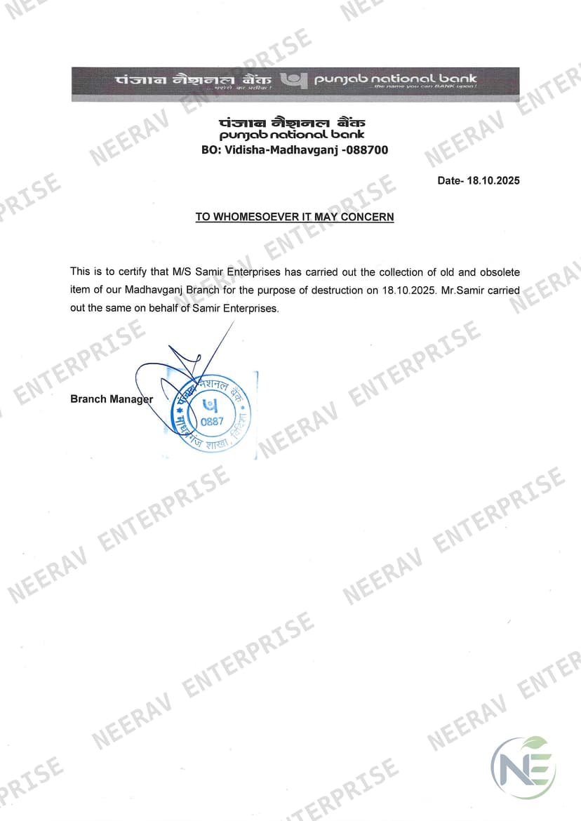 Punjab National Bank certificate