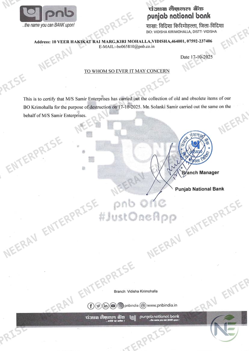 Punjab National Bank certificate