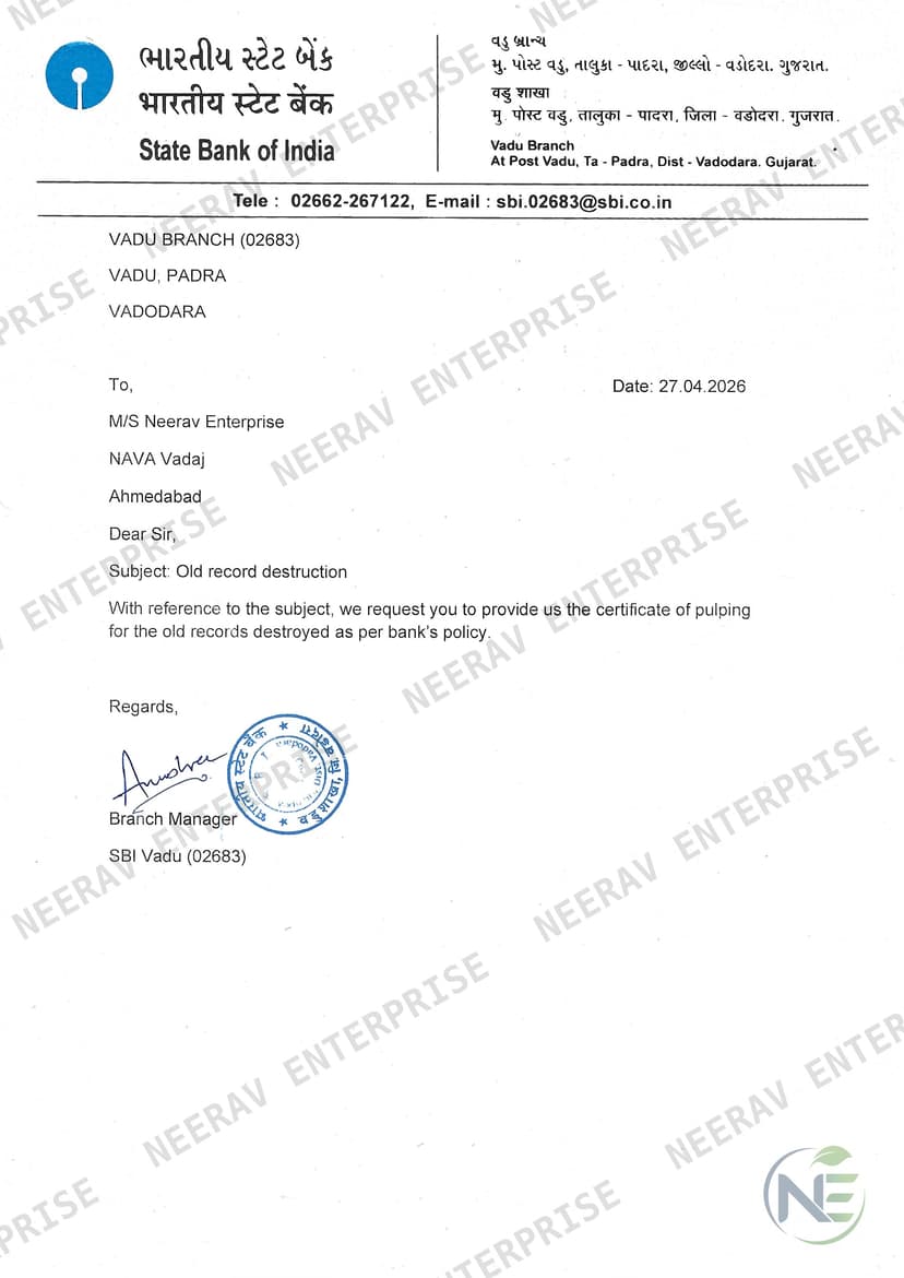 State Bank of India certificate