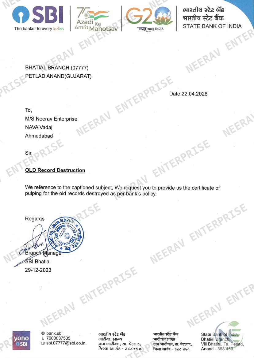 State Bank of India certificate