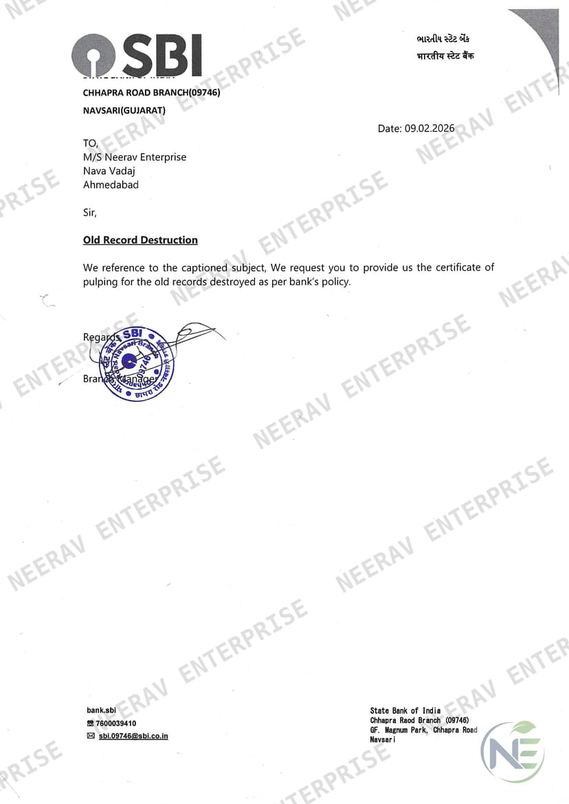 State Bank of India certificate