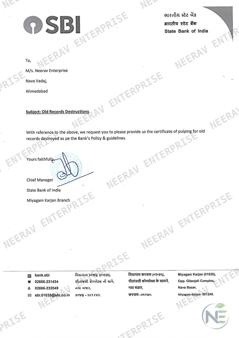 State Bank of India certificate