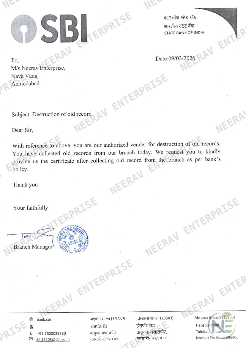 State Bank of India certificate
