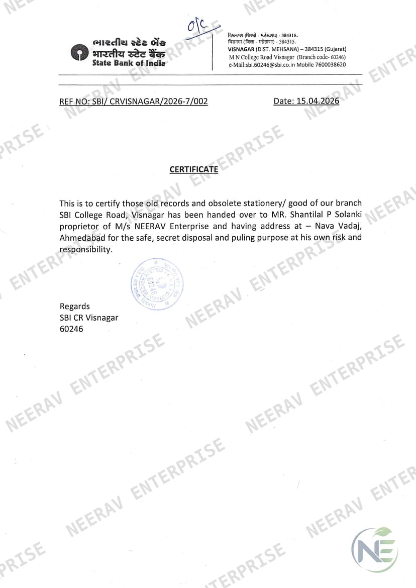 State Bank of India certificate