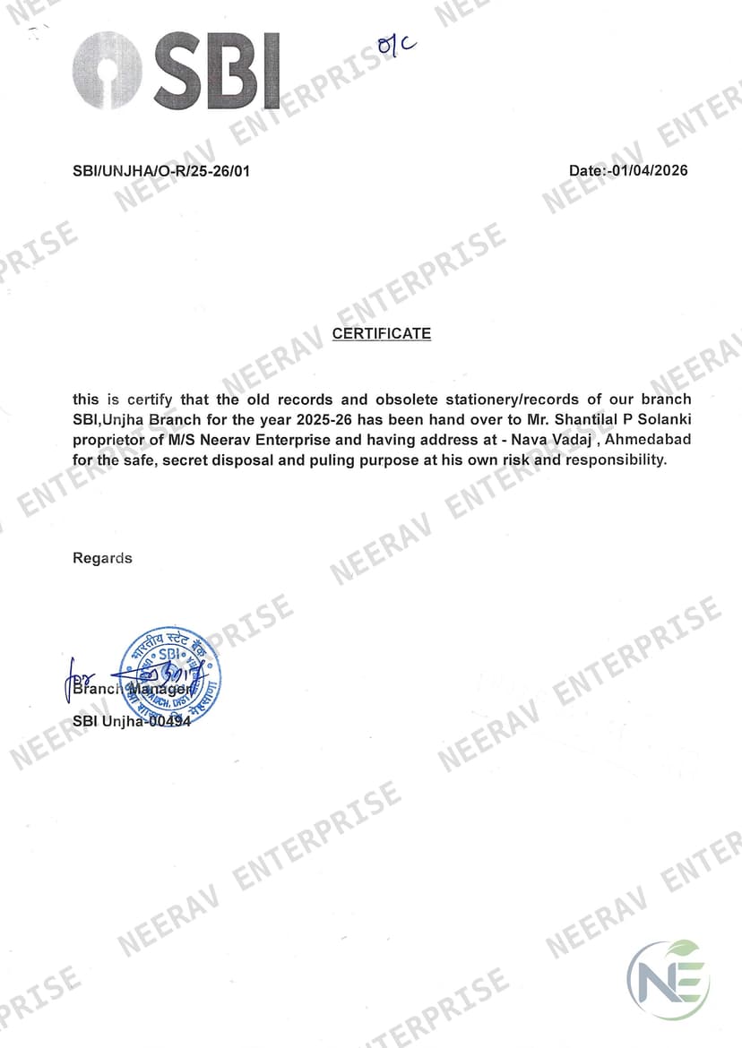 State Bank of India certificate