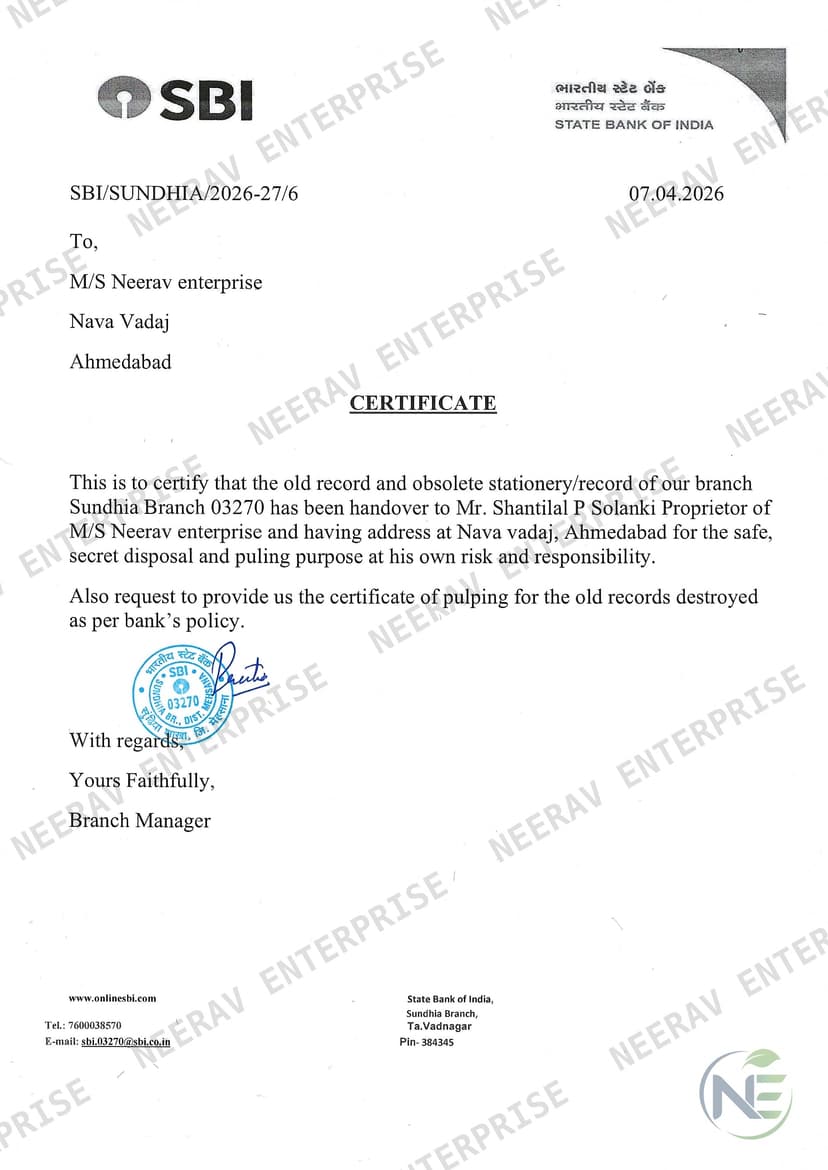State Bank of India certificate