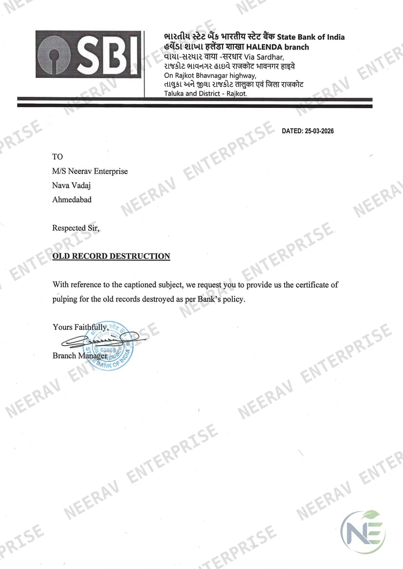 State Bank of India certificate