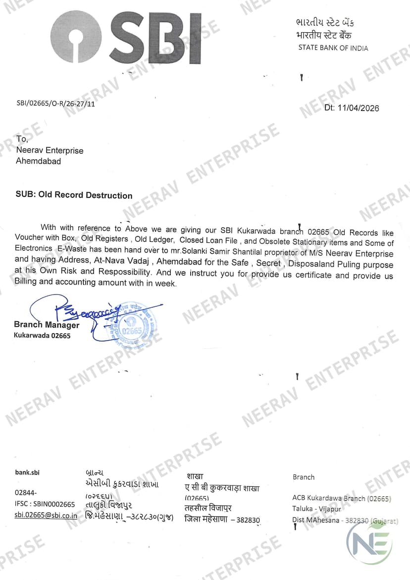 State Bank of India certificate