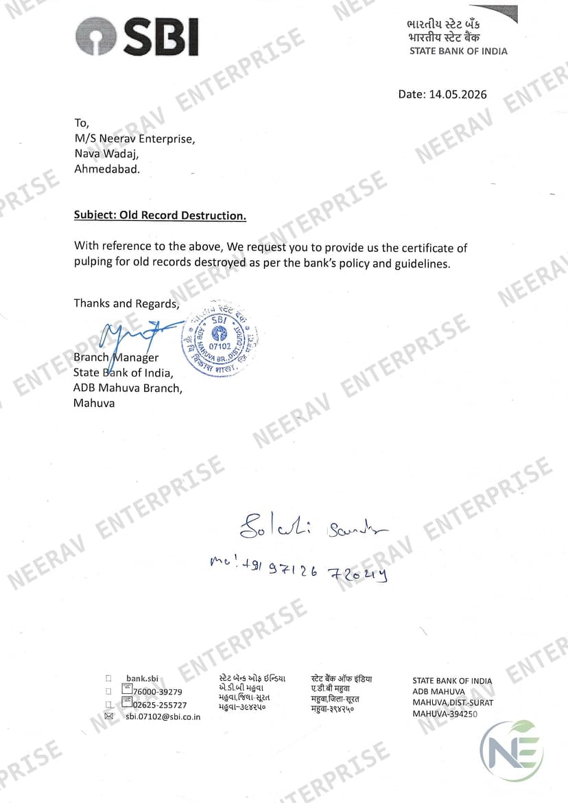 State Bank of India certificate