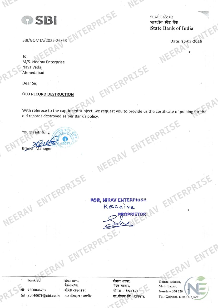 State Bank of India certificate