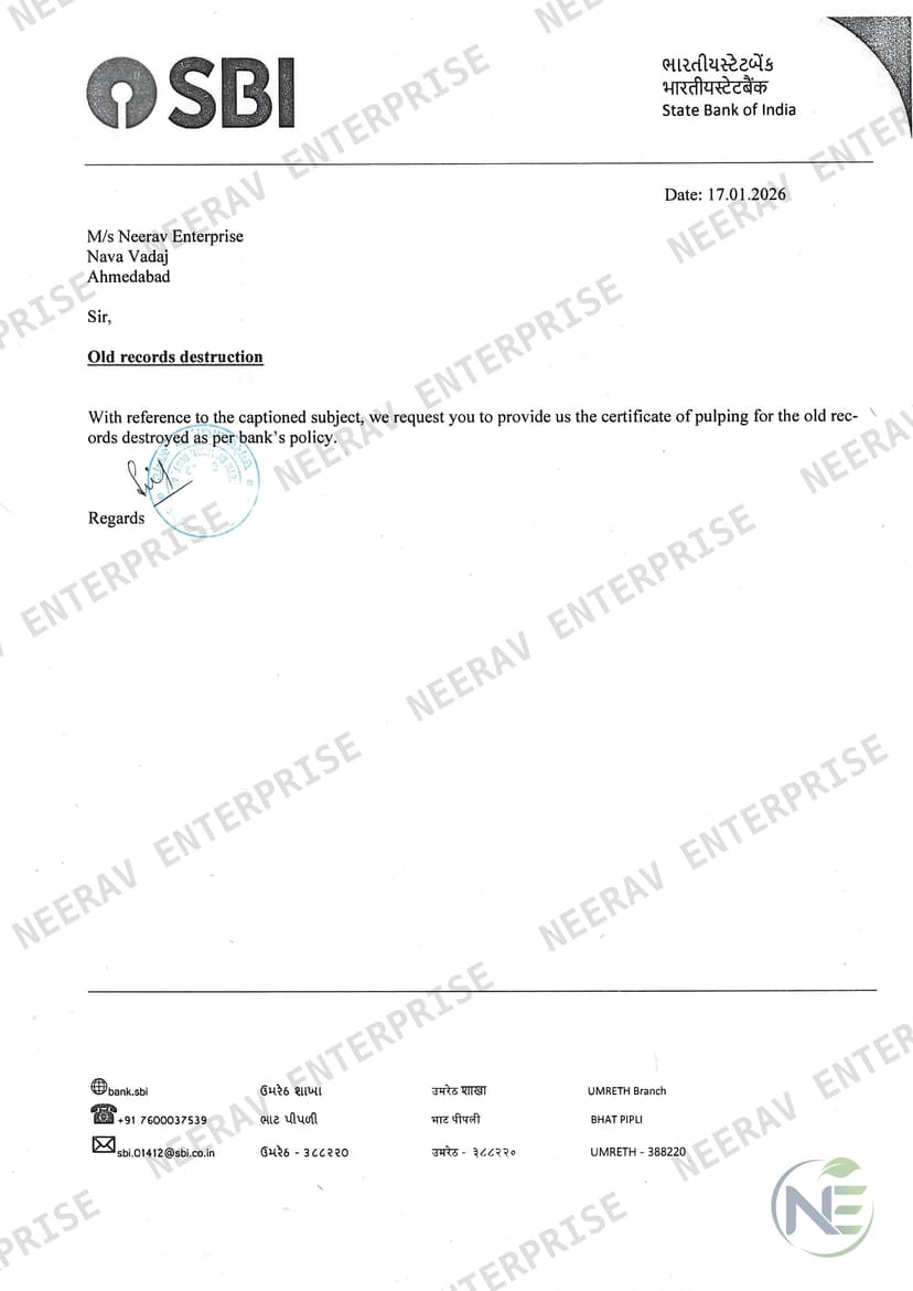 State Bank of India certificate