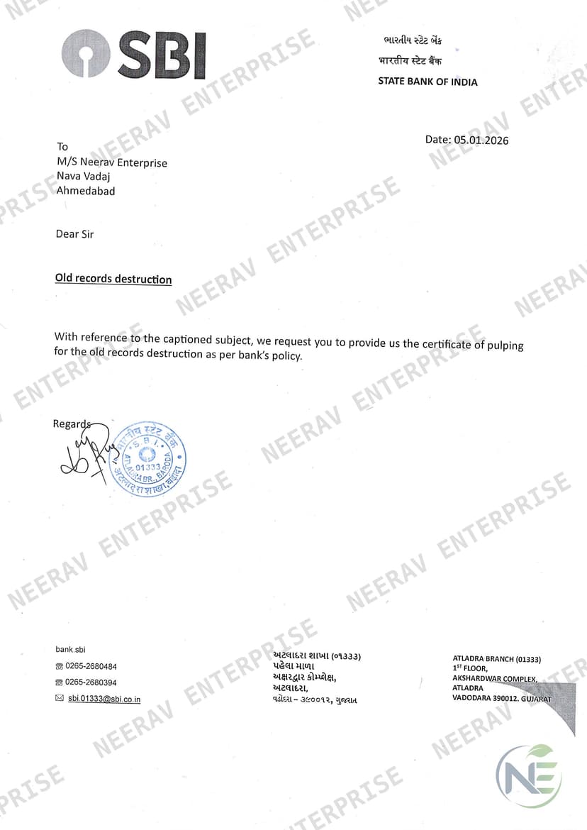 State Bank of India certificate