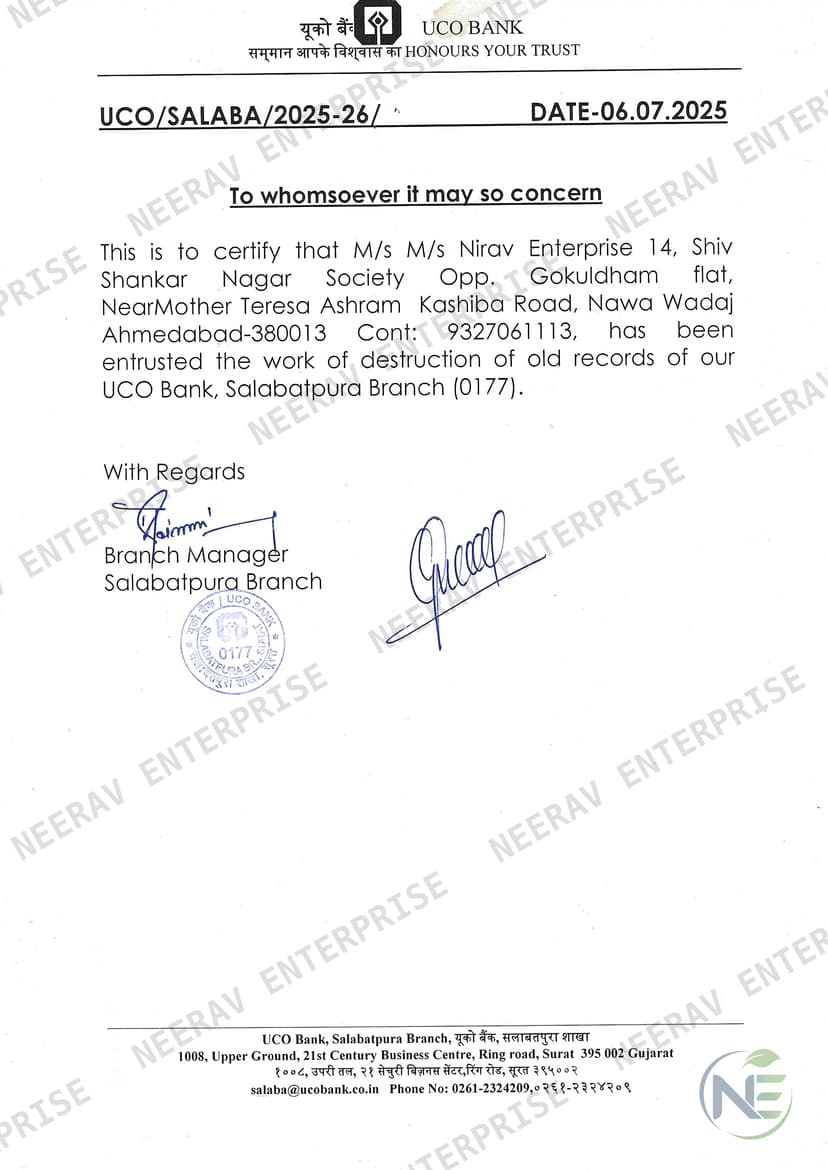 UCO Bank certificate