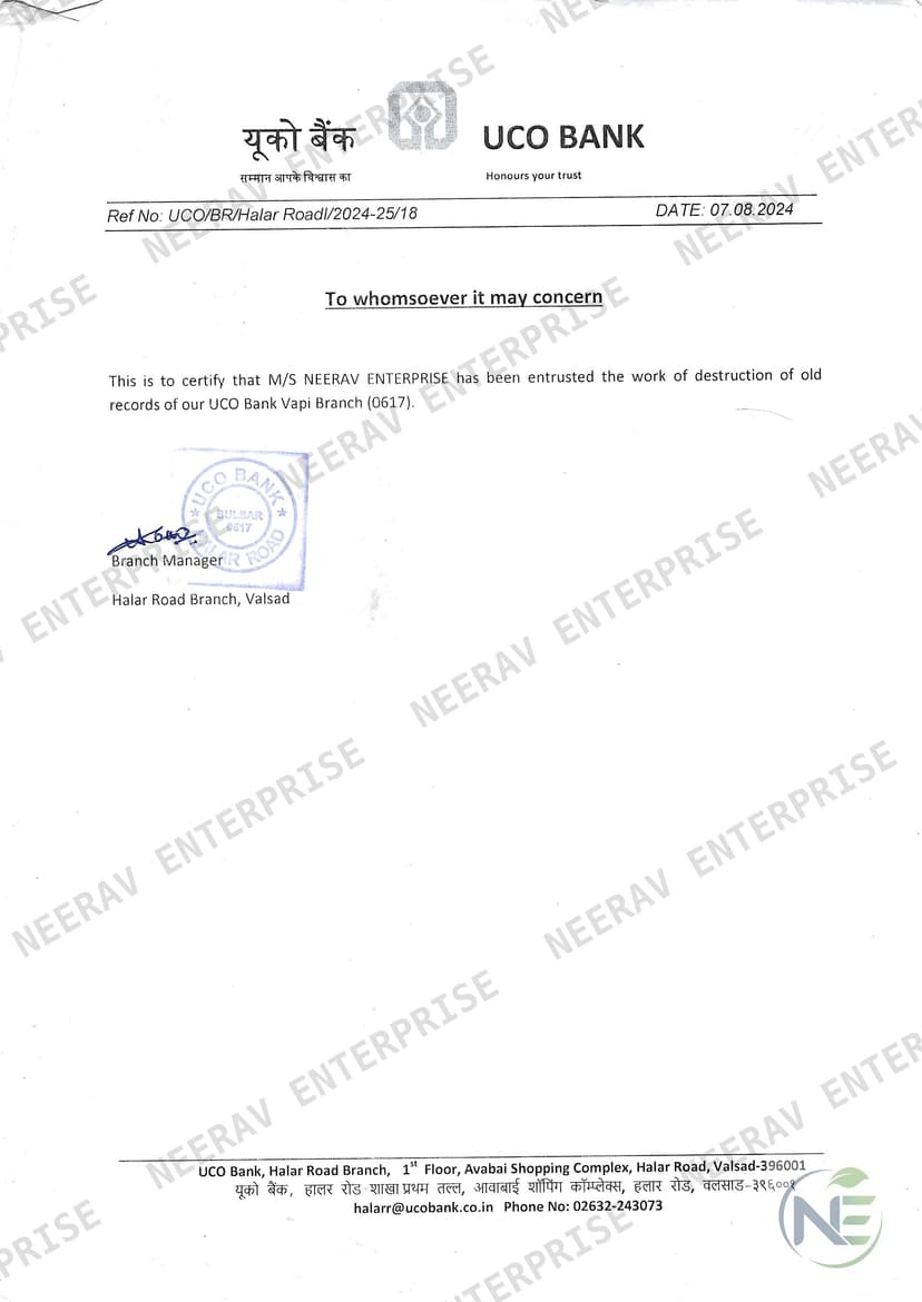 UCO Bank certificate
